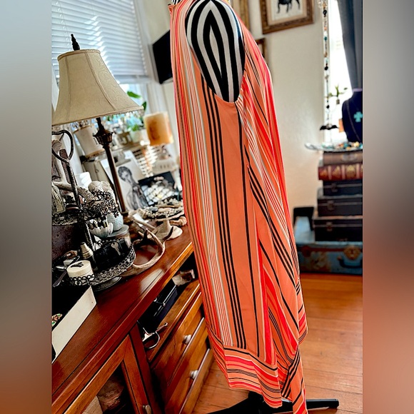 Vince Camuto Beautiful Fall Oranges Asymmetrical Tunic Striped Lined Dress XS/TP - Picture 15 of 16